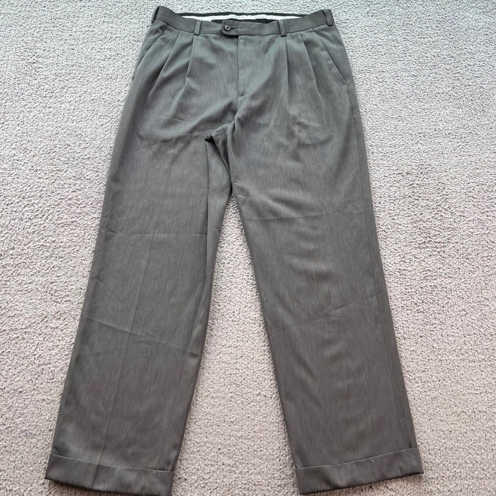 Perry Ellis Portfolio Grey Pleated Cuffed Classic Fit Dress Pants Slacks 33x29